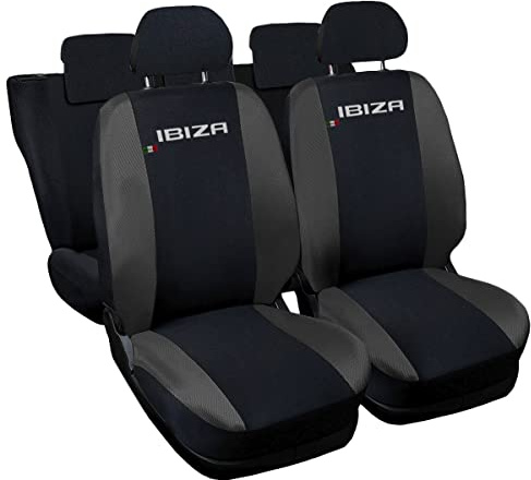 Lupex Shop Autositzbezüge kompatibel mit Ibiza, Made in Italy, Polyestergewebe, kompletter Satz Vorder- und Rücksitze (Schwarz - Dunkelgrau)