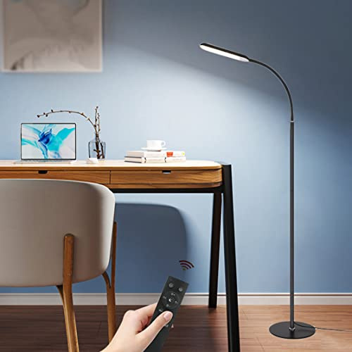 WRMING 12W LED Leselampe Stehlampe Wohnzimmer Dimmbar mit Fernbedienung Bürolampe Modern Design Touch Dimmen Flexibel Verstellbar Standleuchte Metall für Schlafzimmer Esszimmer, Schwarz