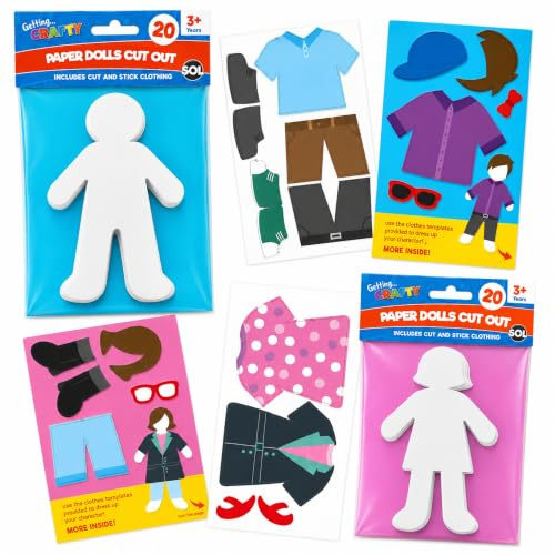 40 Pappmenschen für Kinder Kunst und Handwerk | 20 Jungen und 20 Mädchen | Papierpuppen | inkl. gratis Ausschnitt und Stick Kleidung