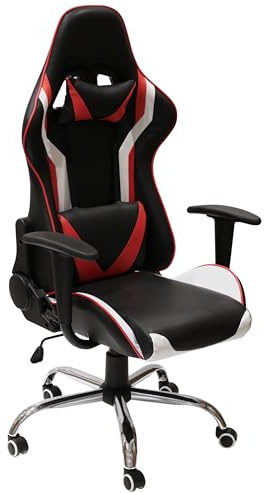 HOME DECO FACTORY Chaise Gamer Bureau Ergonomique, Bois D'Ingénierie, Noir/Rouge/Blanc, Large