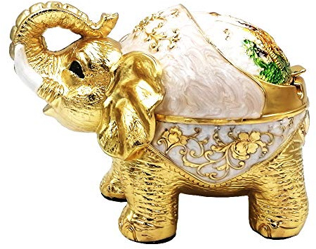 Unique Windproof Elephant Cigarettes Ashtray with Lid, Vintage Home Office Patio Tabletop Decoration,Gold