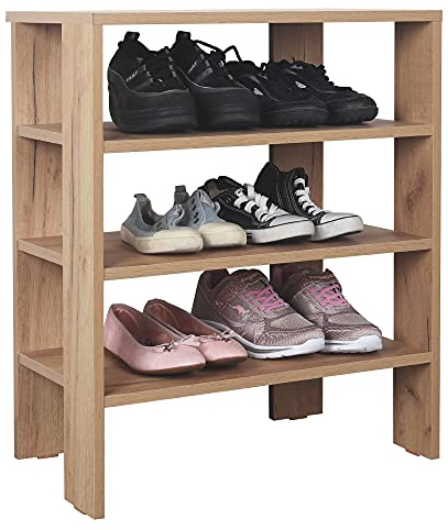 RICOO Schuhregal schmal platzsparend WM039-EG Shoe Rack Schuhschrank mit 3 Ebenen Schuh Regal Holz Schuhständer Standregal Flur Schuhablagen Eiche-Gold