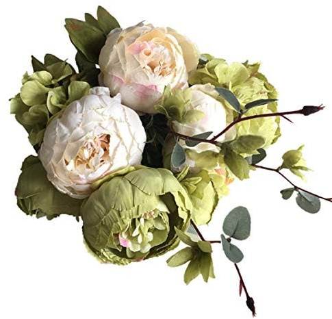 Nicoone Künstliche Pfingstrosen im Vintage-Stil, Seidenblumen, künstliche Pfingstrosen für Hochzeit, Party, Heimdekoration, Grün