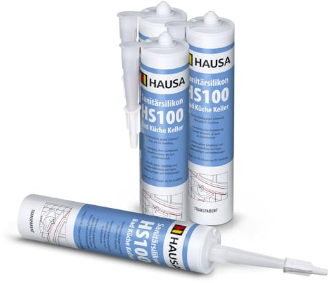 HAUSA Sanitär-Silikon HS100 transparent 4x 310ml hochelastische Fugendichtmasse für Bad Dusche Küche schimmelresistenter wasserdichter Acetat Silikon-Dichtstoff in Kartusche zum Abdichten Verfugen