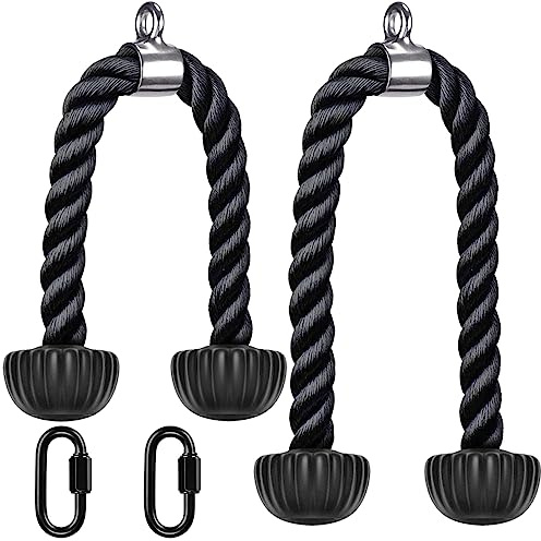 Kipika Trizepsseil 28 & 36 Zoll Kabelmaschine Befestigungen Riemenscheibe System Gym Pull Down Seil Heavy Duty Nylonseil mit weichen Gummienden Schwarz 2 Stück