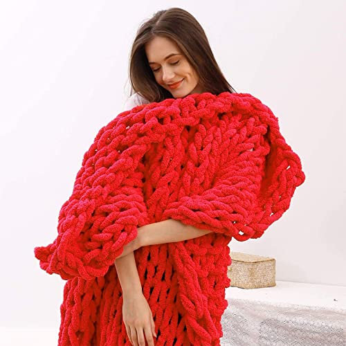 SHAIRMB Decke Gestrickte Werfen Handgefertigt Grobe Strickdecke Wolle Garn Sofa Decke DIY Zuhause Geschenk,Rot,60 * 60cm