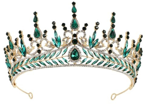 Barockrhinestone Königin Krone Tiara: Kristall Braut Hochzeit Tiara Diamand Prinzessin Krone Braut Kostüm Schmuck Haarschmuck Grün
