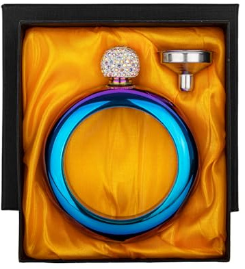 TOPTIE 3,5 Oz Armreif Flachmann Edelstahl Kristalldeckel Armband Flachmann | Kristalldeckel mit Edelstahltrichter für Festivalgeschenke