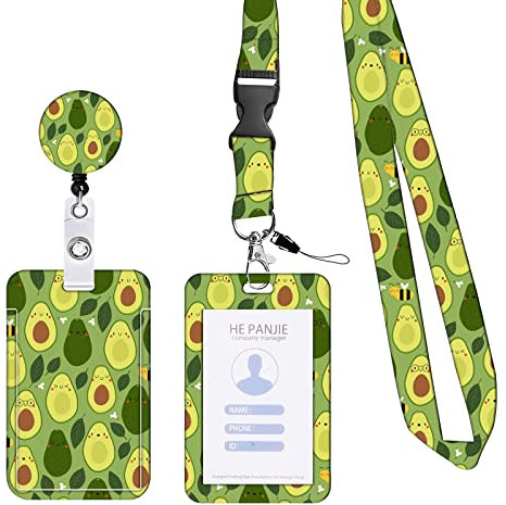 KHDULQ Lanyard Mit Kartenhülle, Kartenhülle Mit Band, Id Card Holder, Karten Schutzhülle, Card Wallet (Avocado pattern) Für Handy-Lanyards, Ausweise, Büro- Und Schulbedarf