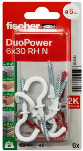 Nylondübel Fischer DuoPower 6 x 30 Haken rund RH N K 6 Stück