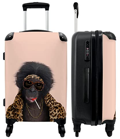 NoBoringSuitcases.com® Koffer groß Trolley Rollkoffer Reisekoffer mit 4 Rollen Fotokoffer - AFFE - Tiere - Sonnenbrille - Pantherdruck - Lutscher - 67x43x25cm - 90 Liter