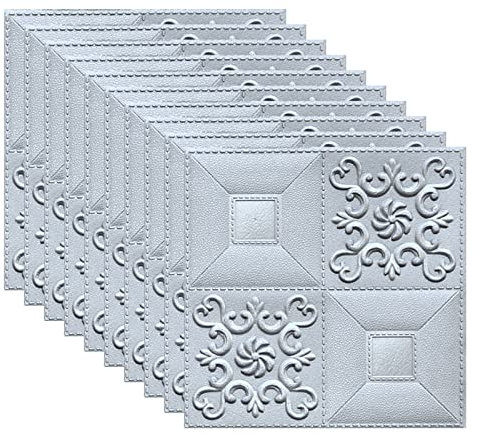 Papier peint autocollant 3D en forme de brique blanche, pour salon, chambre à coucher, 350 x 350 mm, pour cuisine, salle de bain, salon (gris argenté)