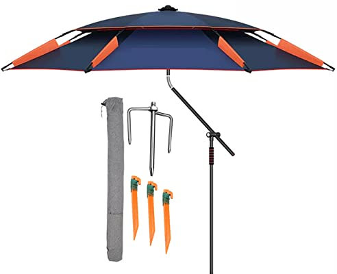 whalebee Wetterfester Gartenschirm Sonnenschirm Doppelt Schwenkbar Sonnenschutz-Angelschirm Höhenverstellbar, Für Garten Schwimmbad Sandstrand, Mit 16 Rippen UV-Schutz Aluminium Sonnenschirm