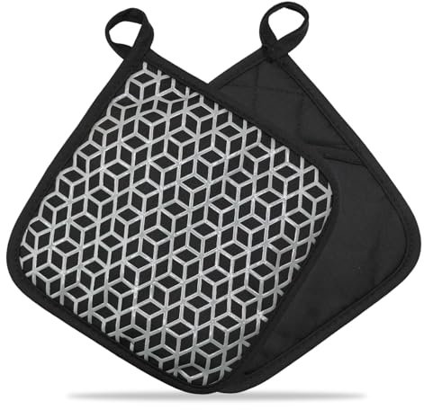 Sugeru 2Stück Topflappen Set aus Baumwolle mit Tasche, Topflappen Handschuh Hitzebeständig, Waschbare Schutzlappen mit Rutschfesten Silikonstreifen zum Backen Kochen (B)