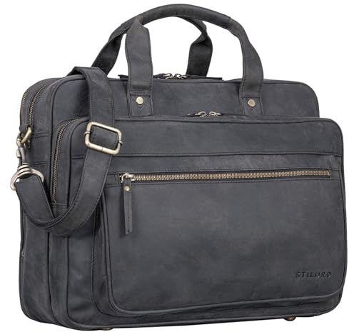 STILORD Herren-Businesstasche aus Leder braun - große 15,6 Zoll Laptoptasche - Männer-Aktentasche - Vintage Umhängetasche aus Rindsleder Walt
