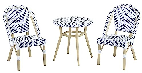 24/7 Shop at Home AMJEG-BD628OW-5QL Icarus Modern 3-Piece Aluminum Kids Outdoor Seating Set for Backyard, Patio, Deck, Garden, Navy Blue and Natural Brown