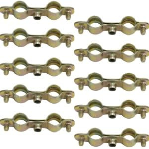AERZETIX - C68045 - Lot de 10 colliers supports de fixation double Ø12 mm - 1/8'' - fixation murale de tuyau - cuivre serrage patte à vis plomberie chauffage sanitaire - en acier