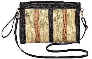 CORIOS Damen Gewebte Tasche Handgefertigte Strohtasche Sommer Strandtaschen Handtasche Frauen Schultertasche Böhmische Tote Beutel Handgewebt Basttasche Retro Umhängetasche Schwarz Gestreift