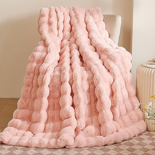 GKXLH Dick Flauschig Kunstfell aus Kaninchenfell Kuscheldecke(Rosa,100x160) | Warme Kuscheldecke Flauschig, Weich Decke für Couch, Fuzzy Flauschige Decke für Bett, Sofa, Schlafzimmer, Tolle Geschenkideen