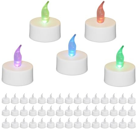 Relaxdays Teelichter mit Farbwechsel, 50er Set LED, elektrisch, flammenlose Kerzen, H x D: 4,5 x 3,5 cm, weiß, Kunststoff