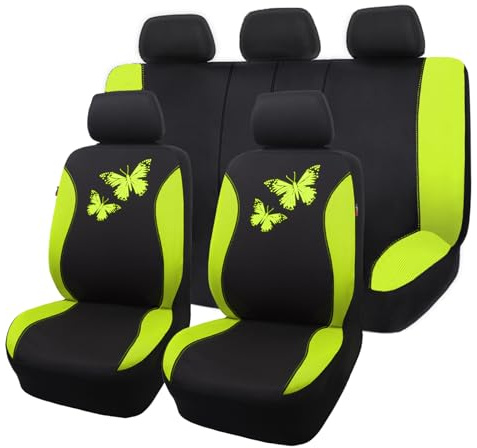 Flying Banner Atmungsaktive Mesh Auto Sitzbezüge, Bunte Schmetterling Offsetdruck Muster, Airbag Kompatibel Protector(Komplettes Set, Grün)
