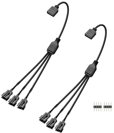 GINTOOYUN 2 PCS 1 to 3 ARGB Splitter Cable 12V 4-Pin Female to Three SM 4-Pin Male Addressable RGB Splitter Cable for LED Light Strips,12V ARGB Fans,Computer Cases,etc(11.8Inch)(Style 6)