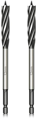 Meccion Wood Drill Bit 12mm x 165mm x 2pcs Professional Self Feed Speed Auger Drill Bit 1/4 Inch Hex Shank Woodworking Hole Drill Bit