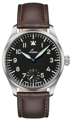 Laco Fliegeruhr ULM 39 Handaufzugswerk, Edelstahlgehäuse, Saphirglas, Lederarmband, Dornschließe, Made in Germany