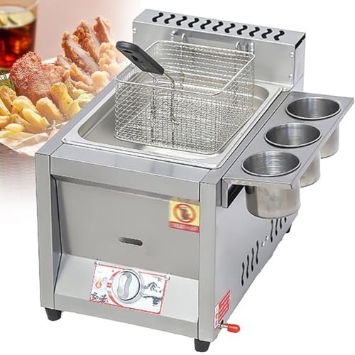 Fritteuse Gas-Chip-Friteuse Edelstahl in Lebensmittelqualität gewerbliche Fritteuse aus Edelstahl, Pommes Frites, Zwiebelringen, Hühnchen, hohe Heizleistung,8L