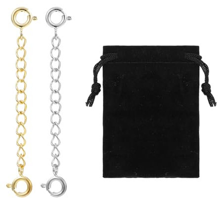 AHQiZFX 2 Stück Kettenverlängerung,Sicherheitskette Armband Gold,Verlängerungskette Für Damen,Silber Ketten Verlänger,Halskette Ketten Verlängerung,Schmuck Verlängerungen,für DIY Verlänger Schmuck