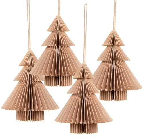Logbuch-Verlag 4 Weihnachtsbaum Anhänger Papier Bäume Christbaumschmuck Tannenbaum aus Kraftpapier zum Aufhängen beige braun 8 x 10 cm