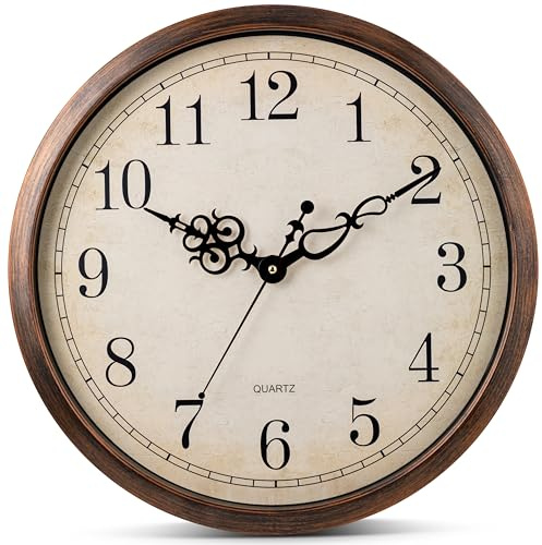 Bernhard Products Vintage Brown Wall Clock Silent Non Ticking 18 Inch Extra Large Quality Quartz Battery Operated Round Decorative Easy to Read for Home Kitchen Living/Dining Room Bedroom Office