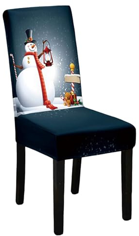 Odot Weihnachten Stuhlhussen mit 2-8 Stühlen Set, Rot Stretch Esstisch Stuhlhussen Hussen Waschbarer Stuhlbezug Sesselbezug für Weihnachtsfeier (4er Set,Schwarz Blau)