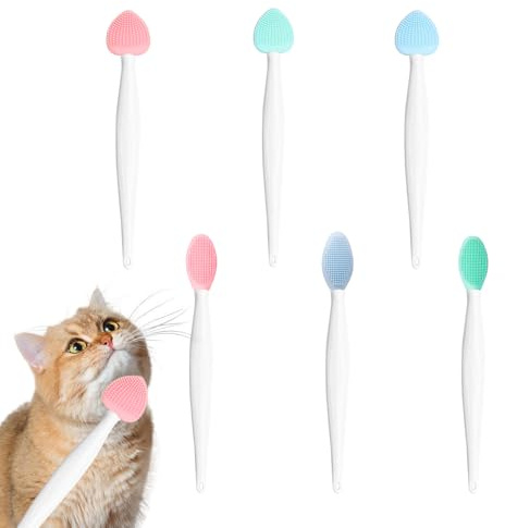 6 Piezas Cepillo Para Barbilla de Gato,Depurador de Silicona Para Limpiador de Barbilla de Gatos,Elimina Suavemente los Puntos Negros de la Barbilla de Gato Para Gatos,Double Sided Beauty Brush