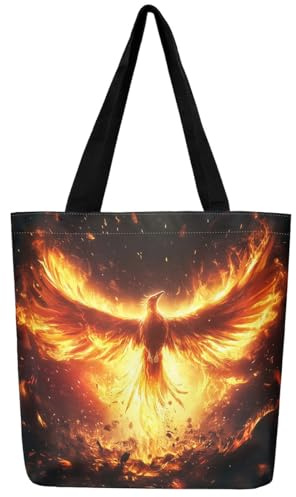 Loussiesd Red Phoenix Leinwand Einkaufstasche, Erwachsene Phoenix Einkaufsbeutel Animal für Männer Frauen Jugendliche Stoffbeutel Fire Phoenix für Einkaufen Tragetasche für Strand Reise Einkaufen