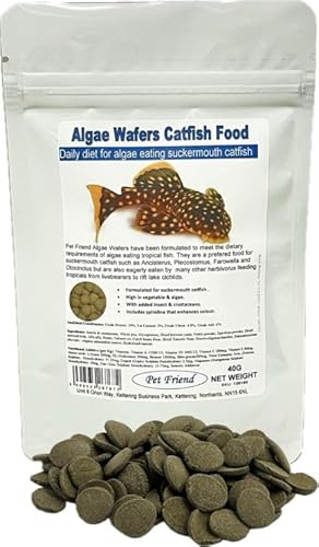 Pet Friend Algae Wafer Pleco Formulae Food With Spirulina & Insect Meal 40g | NATURALLY SOURCED FOOD made from vegetables and insects that are processed into a feed fish love.