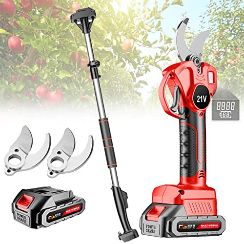 Forbici da potatura elettriche professionali senza fili con asta di prolunga, forbici da potatura da 35 mm per giardinaggio, tagliarami da esterno ricaricabile (colore: 2 batterie, dimensioni: 3 lame