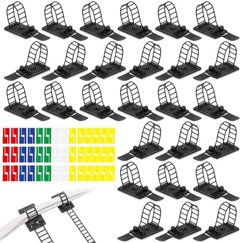 100 Piezas Organizador de Cables Autoadhesivo, Bridas Reutilizables, Sujeta Cables Adhesivo, Cable Management con 10 Etiquetas para Cable de a4, Sujetacables Ajustables para Casa y Oficina