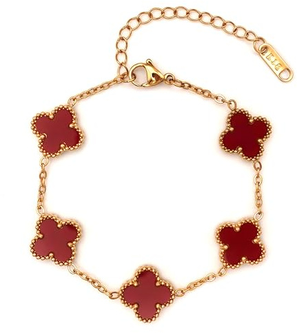 mehesz Bracciale in acciaio inossidabile placcato oro con trifoglio donna uomo unisex, Ajustable, Acciaio inossidabile placcato oro, Smalto