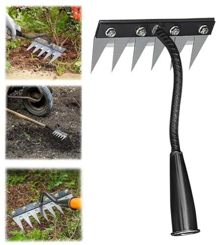 Unkrautrechen Aus Manganstahl, 5/6/7/8 Zähne Abnehmbarer Unkrauthacke, Langlebig, Vielseitig und Effizient für die Gartenarbeit, zum Jäten/Lockern/Säen (6 Zähne)