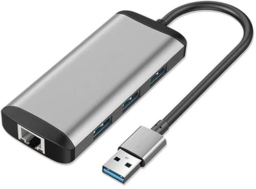 HUB - hub de 4 Puertos USB 3.0, Incluye 3 Puertos USB y RJ45, Cable de 0.15 m, Color Gris, Ideal para Conexiones rápidas y eficientes.*