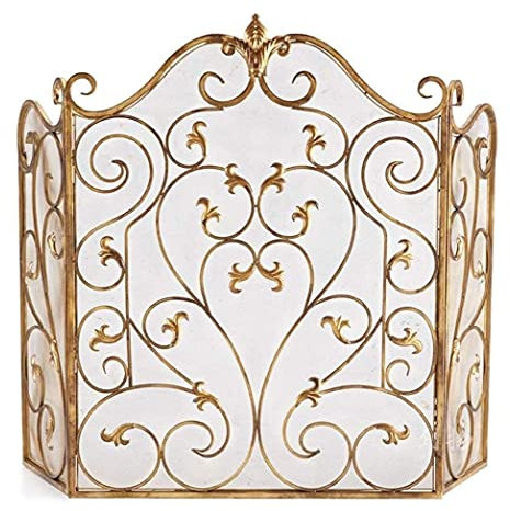 CCKUYT Kaminschutzgitter, Funkenschutz für Kamine, 3-teiliges Kaminschutzgitter, Goldener Funkenschutz für Babys, Wohnzimmer, Feuerzaun, Co.