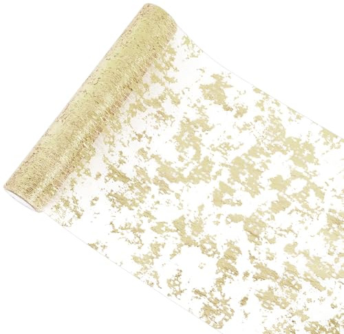 Tischläufer Champagner Gold, Glänzendes Tischband 2.8 x 4.6m, Tischdecke Geburtstag, Tischdeko Geburtstag, Tischläufer Hochzeit, Dekostoff mit Goldfolie für Weihnachten, Babyparty, Taufe