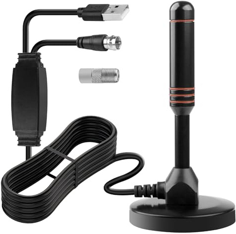 Antenne TV Intérieure Puissante TNT HD, Antenne TV Intérieur avec Amplificateur de Signal à Gain Élevé Base Magnétique Puissante Réception Longue Portée à 360° pour Signal Chaînes Locales