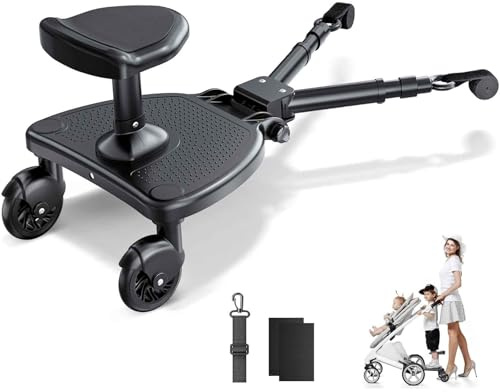 BugyKido Planche Poussette Universelle avec Siège Plus Large, Marche Pied Poussette Universelle, pour Enfants de 2 à 6 Ans (25KG), Compatible Avec 99% des Poussettes, Gris Foncé