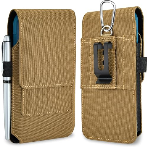 Handy Gürteltasche für iPhone,Samsung Magnetverschluss Handyholster mit ID-Kartenhalter Tasche, Handytasche Gürtel für Smartphone (Khaki, XL (17.5 x 9.2 x 1.9 cm))
