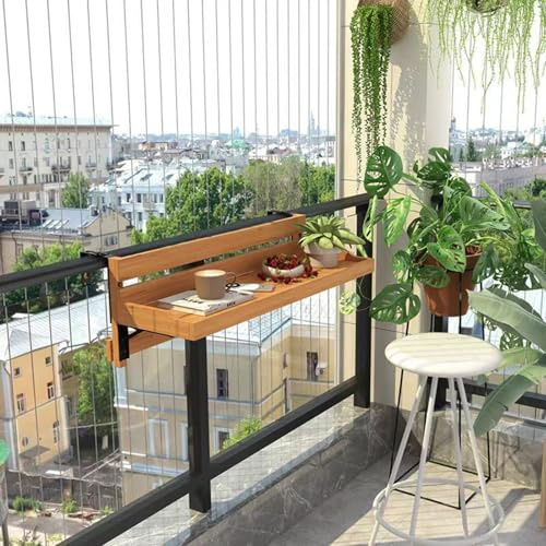Onxyrbyte Mesa De Barandilla Madera BalcóN,Mesa Plegable Colgante,Mesa Auxiliar Plegable para BalcóN,Resistente Y Duradero,Adecuado para Terrazas,Jardines Y PóRticos