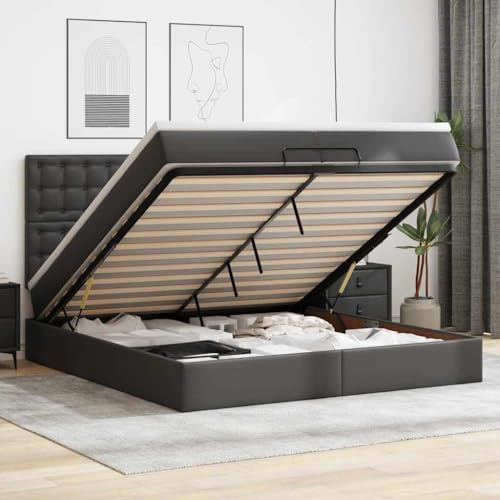 QJBSAVVA Schwarzes Ottoman Doppelbett Kunstleder 200x200 cm mit Stauraum Taschenfederkernmatratze mittelfest Hydraulik Lift Mechanismus zeitlos modern für Schlafzimmer Jugendzimmer