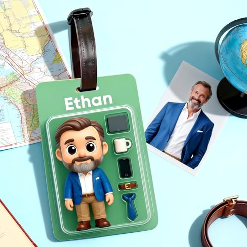 Kofferanhänger Personalisiert Lustig mit Foto & Name, 2D Cartoon Gepäckanhänger Flugreise für Koffer & Rucksäcke, Gepäckanhänger für Koffer, Luggage Tag Geschenkidee für Frauen und Männer