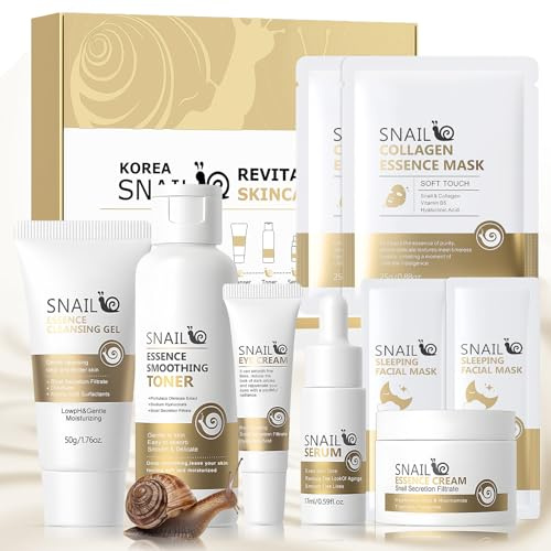 Snail Coffret Soin Visage Femme, Skincare Kit, Coffret Beauté Ado Fille, Advanced Snail 96 Sérum Visage, Advanced Snail 92 Crème, Soins Tonique, Nettoyant, Crème Yeux, Snail Masque, 9 Pièces